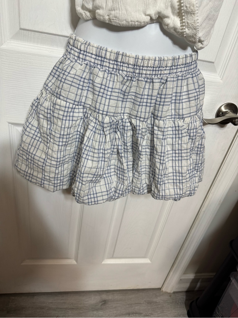 Passport Blue & White Gingham Tiered Mini Skirt cotton blend